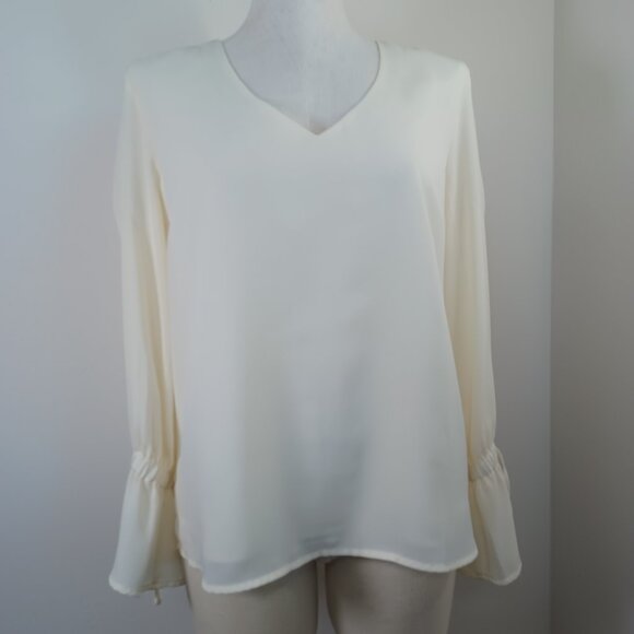 J Crew Mercantile Blouse Ivory Romantic V Neck Lined Tie Sleeve Womens 10 - Picture 6 of 14